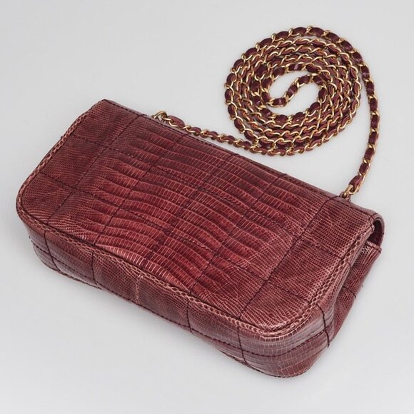 Chanel Dark Red Square Quilted Lizard Extra Mini Flap Bag - Picture 2 of 11